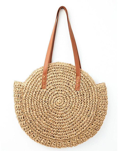 Load image into Gallery viewer, Women Boho Woven Handbag Summer Beach Tote Straw Bag Round Rattan Shoulder
