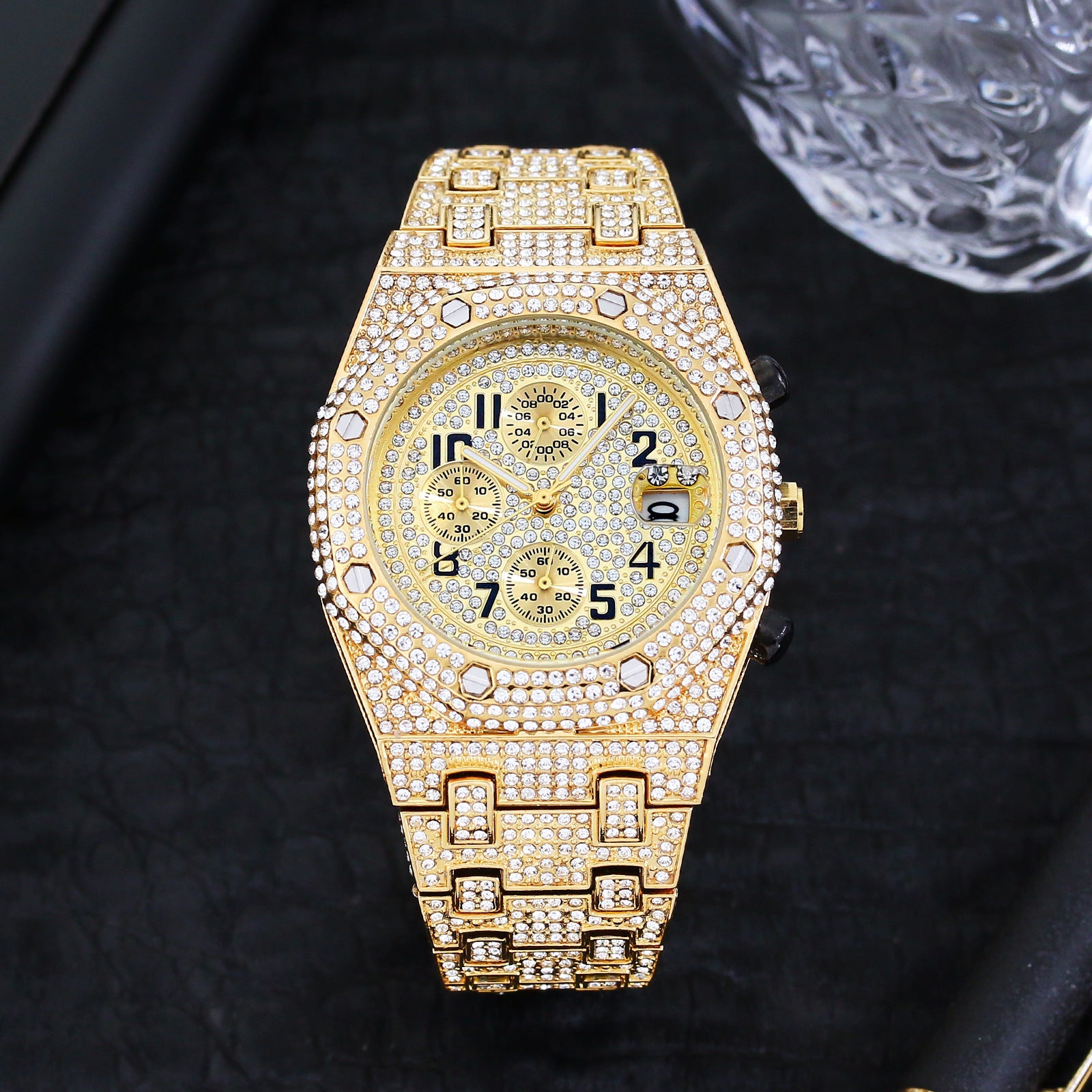 Full Diamond Three-Eye Timing Sports Quartz Men's Watch