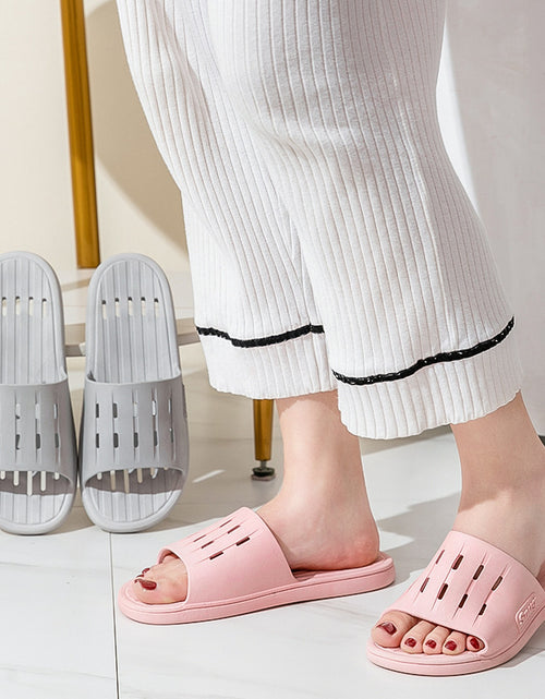 Load image into Gallery viewer, Anti-slip Striped Texture Hollow Design Slippers Women Floor Bathroom House Shoes Summer Indoor Home Slipper Couple
