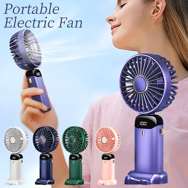 Handheld Electric Fan Foldable Neck Hanging Outdoor Fan Adjustable 5 Speed Powerful Air Cooler USB Rechargeable