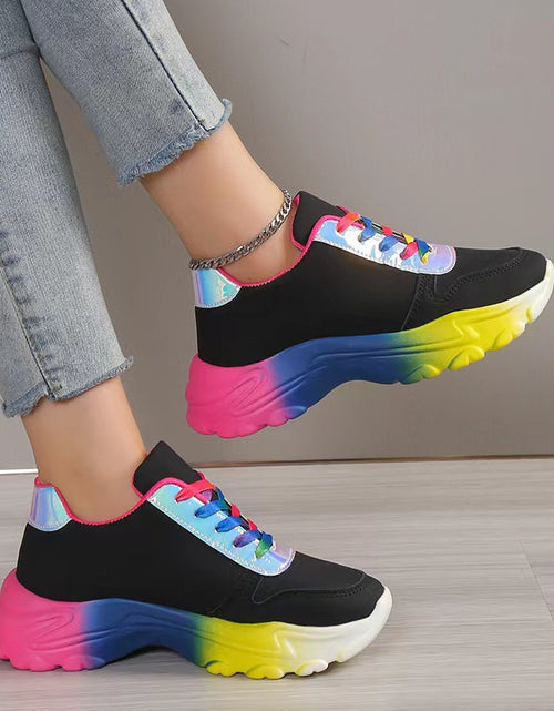 Load image into Gallery viewer, Style Rainbow Colour Sports Shoes For Women Thick Bottom Lace-up Sneakers Fashion Casual Lightweight Running Walking Shoes
