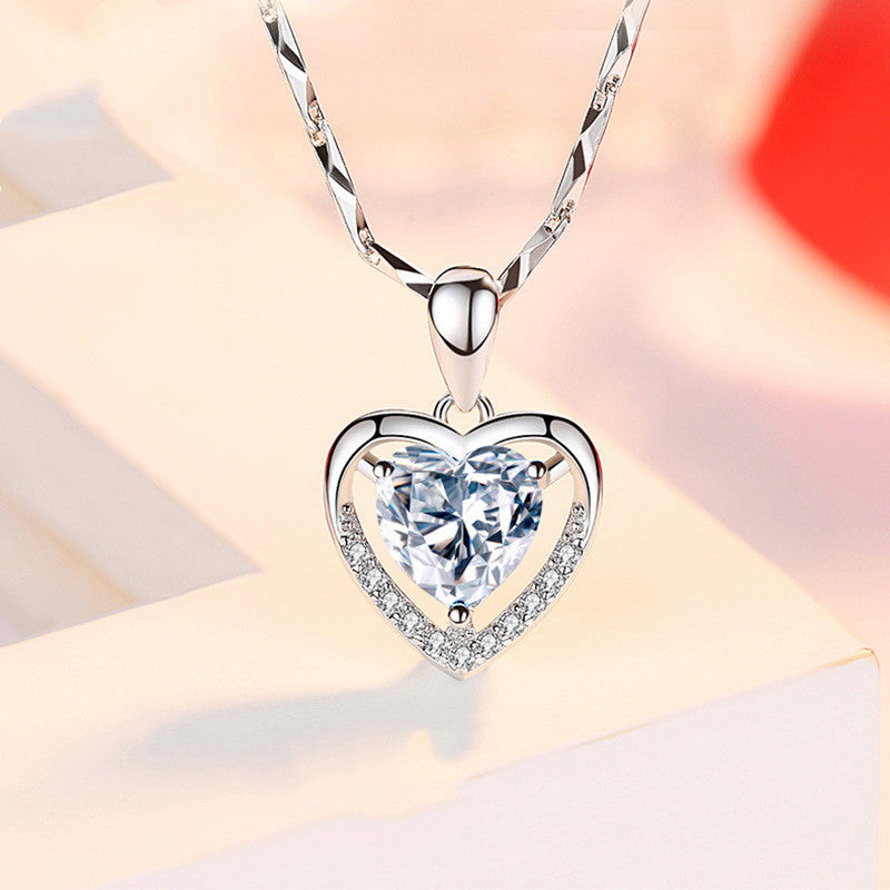 925 Heart-shaped Rhinestones Necklace Luxury Personalised Necklace For Women Jewellery Valentine's Day Gift