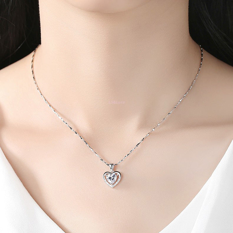 925 Heart-shaped Rhinestones Necklace Luxury Personalised Necklace For Women Jewellery Valentine's Day Gift