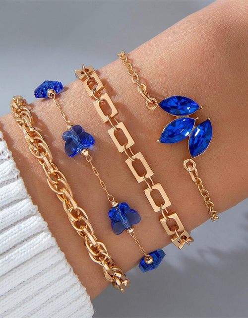 Load image into Gallery viewer, 4pcs Blue Flower Love Butterfly Bracelet Set With Rhinestones Design
