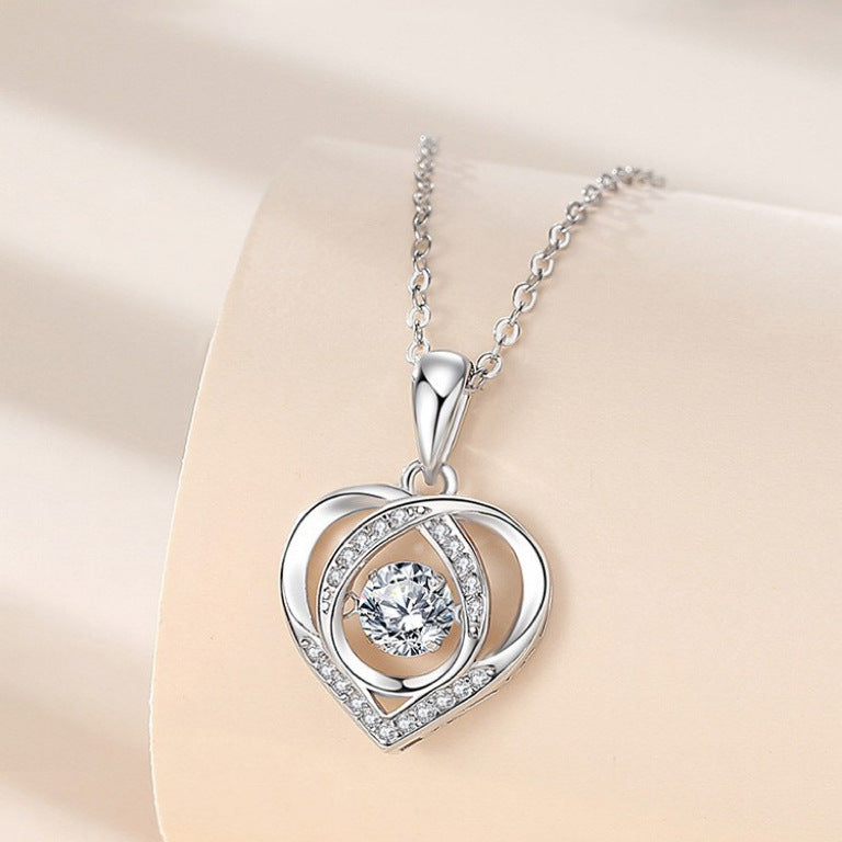 S925 Beating Heart-Shaped Necklace Women Luxury Love Rhinestones Necklace Jewellery Gift For Valentine's Day