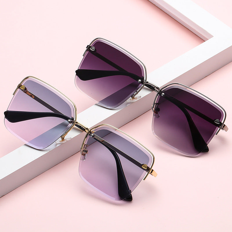 Personality Trend Sunglasses Summer Half Metal Frame Two-Colour Gradient PC Lens Fashion Glasses