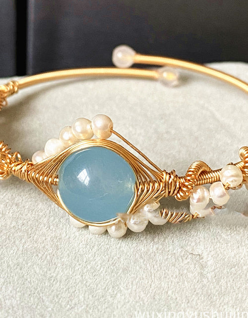 Load image into Gallery viewer, 14K Gold Wrapped Handmade Bracelet Sapphire Natural White Pearl Bracelet
