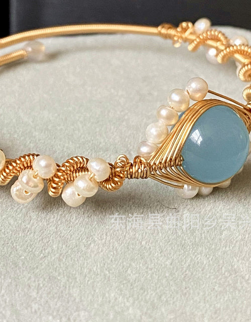 Load image into Gallery viewer, 14K Gold Wrapped Handmade Bracelet Sapphire Natural White Pearl Bracelet
