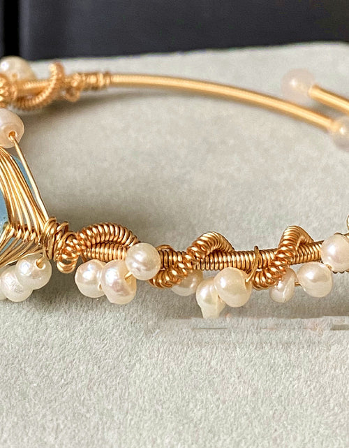 Load image into Gallery viewer, 14K Gold Wrapped Handmade Bracelet Sapphire Natural White Pearl Bracelet
