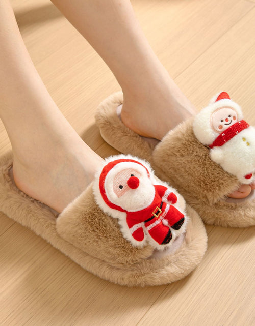 Load image into Gallery viewer, Christmas Shoes Santa Claus Open-toe Cotton Slippers Winter Home Indoor Floor Plush Warm Furry Slippers Women
