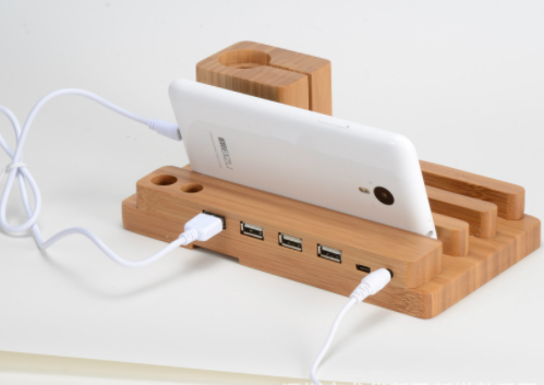 Bamboo, Wood and Mobile Apple Watch Bracket Charging Wooden Bracket Multi-Function Flat Cell Phone Base, Compatible with Apple Devices