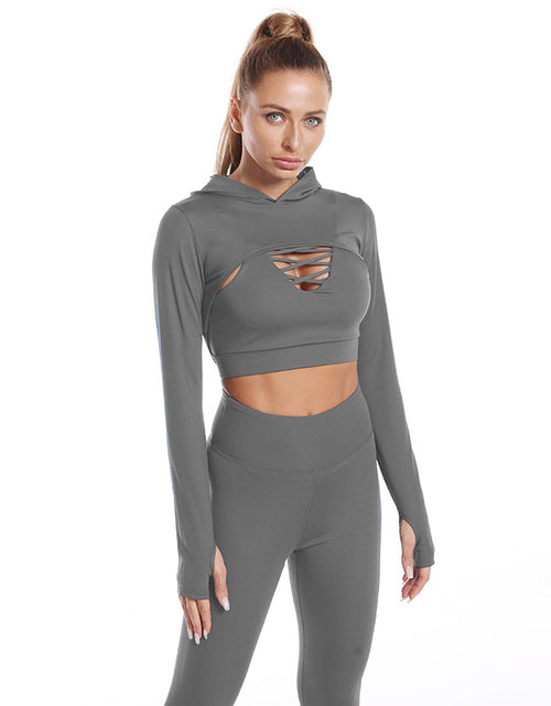 Load image into Gallery viewer, 3pcs Sports Suits Long Sleeve Hooded Top Hollow Design Camisole And Butt Lifting High Waist
