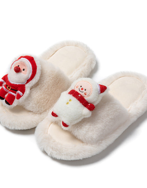 Load image into Gallery viewer, Christmas Shoes Santa Claus Open-toe Cotton Slippers Winter Home Indoor Floor Plush Warm Furry Slippers Women
