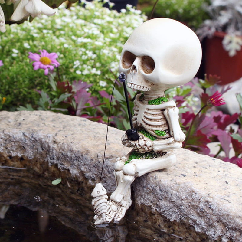 Fishing Skull Halloween Decoration Aquarium Courtyard Micro Landscape