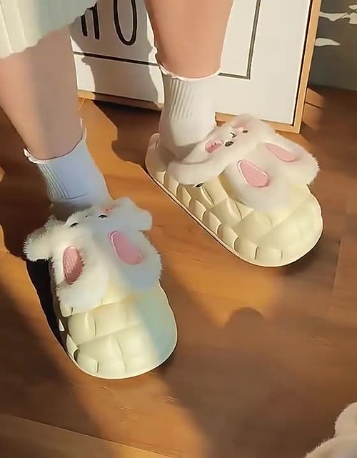 Load image into Gallery viewer, Cute Rabbit Shoes Winter Fuzzy Slippers Women Detachable Washable House Shoes
