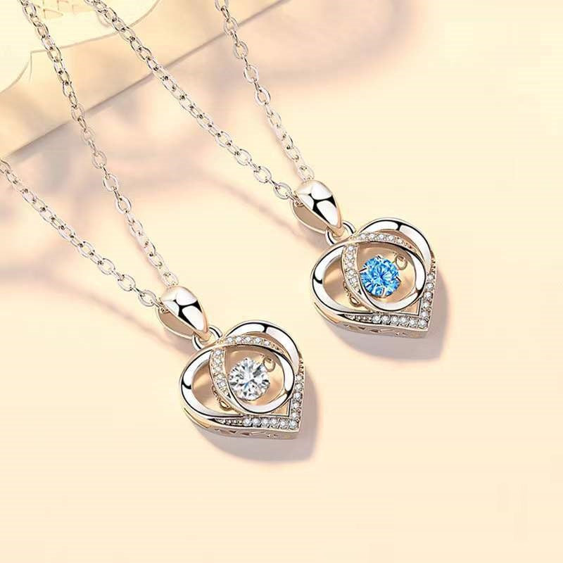 S925 Beating Heart-Shaped Necklace Women Luxury Love Rhinestones Necklace Jewellery Gift For Valentine's Day