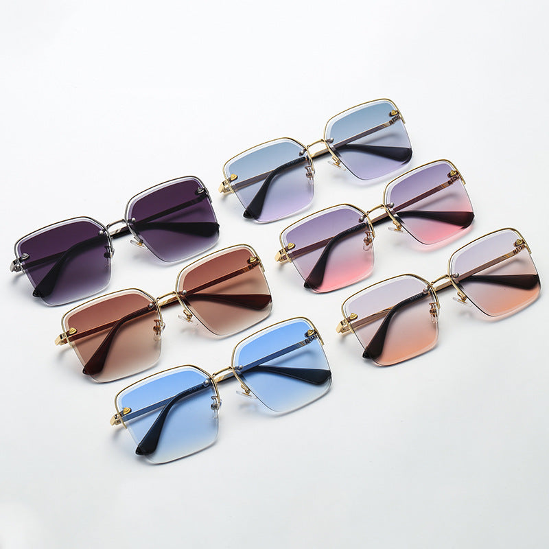 Personality Trend Sunglasses Summer Half Metal Frame Two-Colour Gradient PC Lens Fashion Glasses