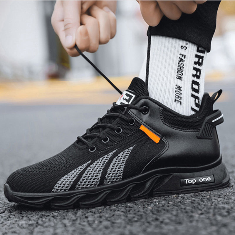 Men's Mesh Shoes Fashion Fly Knit Colour-block Lace-up Sneakers Casual Lightweight Breathable Sports Shoes