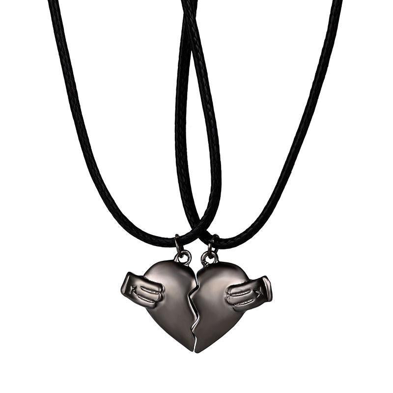 Creative Magnet Love Necklace 2pcs Heart-broken Shape Necklace Men And Women Jewellery