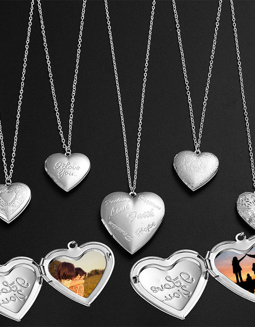 Load image into Gallery viewer, Carved Design Love Necklace Personalised Heart-shaped Photo Frame Pendant Necklace For Women Family Jewellery For Valentine&#39;s Day
