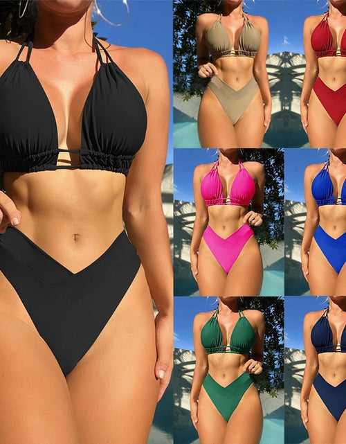 Load image into Gallery viewer, Women&#39;s Fission High Elastic Pure Color Bikini Swimsuit
