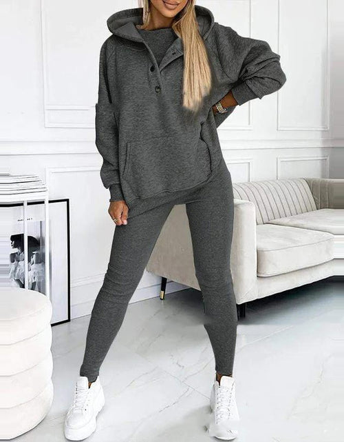 Load image into Gallery viewer, 3pcs Women&#39;s Sports Suit Loose Hooded Pockets Sweatshirt And Vest And Slim Trousers
