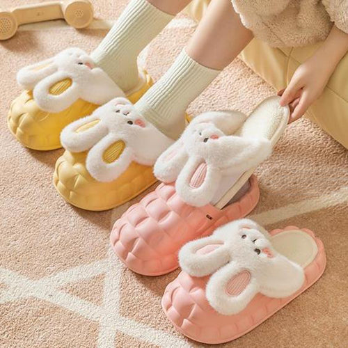 Load image into Gallery viewer, Cute Rabbit Shoes Winter Fuzzy Slippers Women Detachable Washable House Shoes
