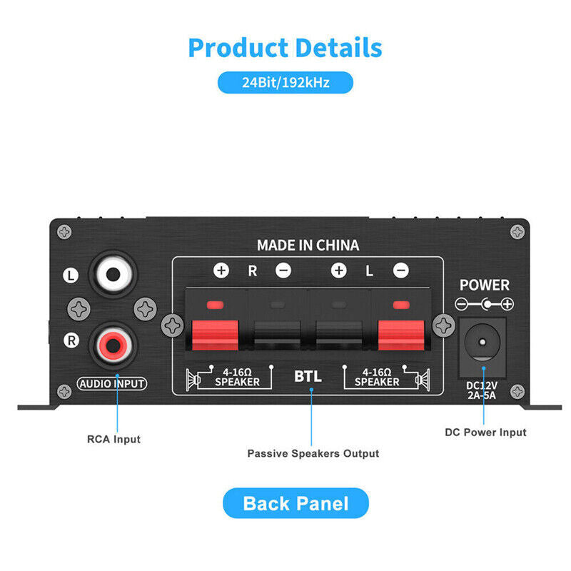 12V 40W HiFi Power Amplifier Mini Audio Digital Stereo FM AMP Remote