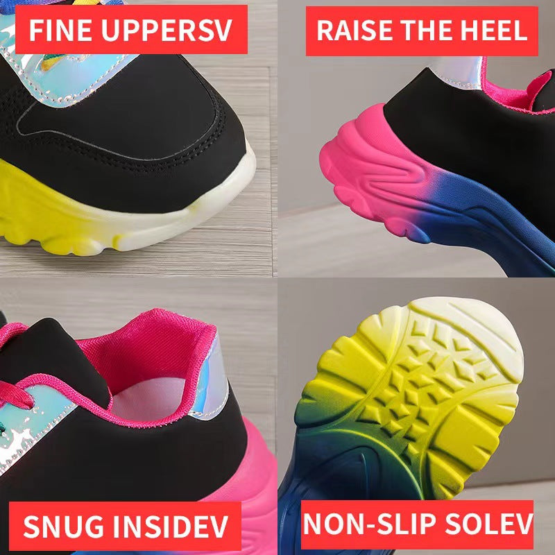 Style Rainbow Colour Sports Shoes For Women Thick Bottom Lace-up Sneakers Fashion Casual Lightweight Running Walking Shoes