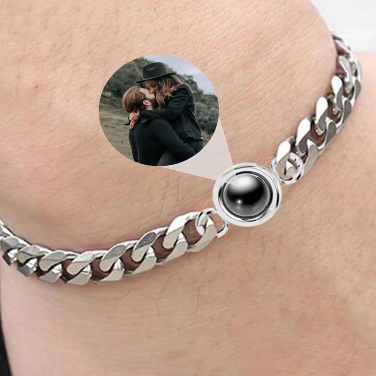 Titanium Steel Men And Women Personalized Photo Projection Custom Family Gathering Pet Couple Birthday Memory Bracelet