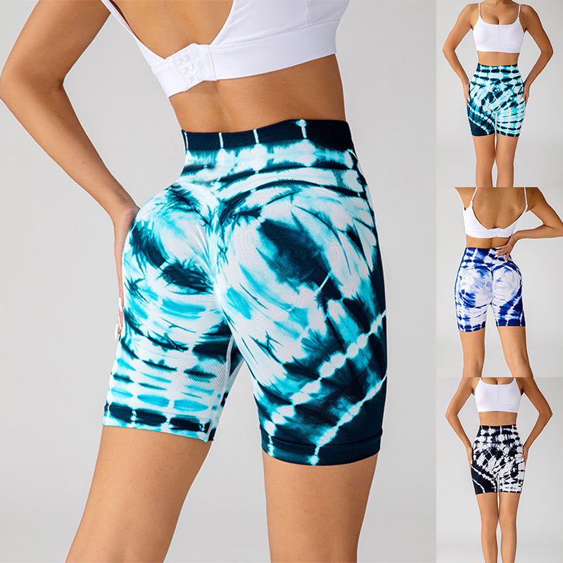 Tie-dye Printed Yoga Shorts Fashion Seamless High-waisted Hip-lifting Pant Sports Running Fitness Pants For Women Clothing