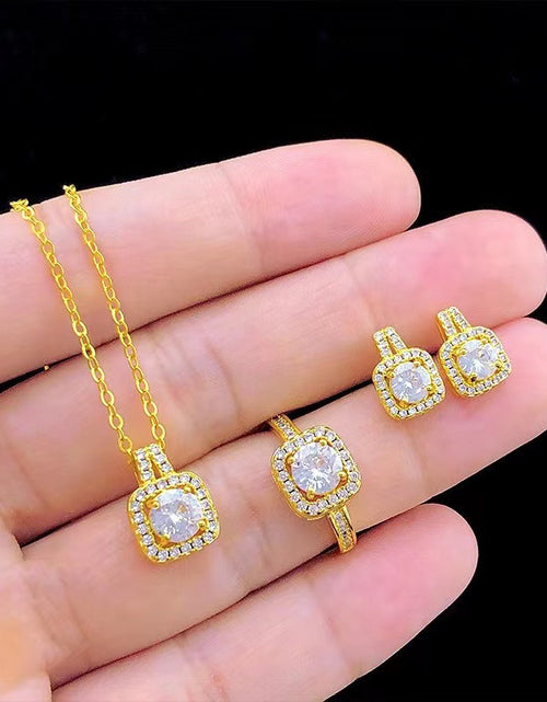 Load image into Gallery viewer, Fashion Jewellery Set Zircon Gem Pendant Chain Choker Necklace For Women Gold Colour Stud Earring Statement Wedding Ring
