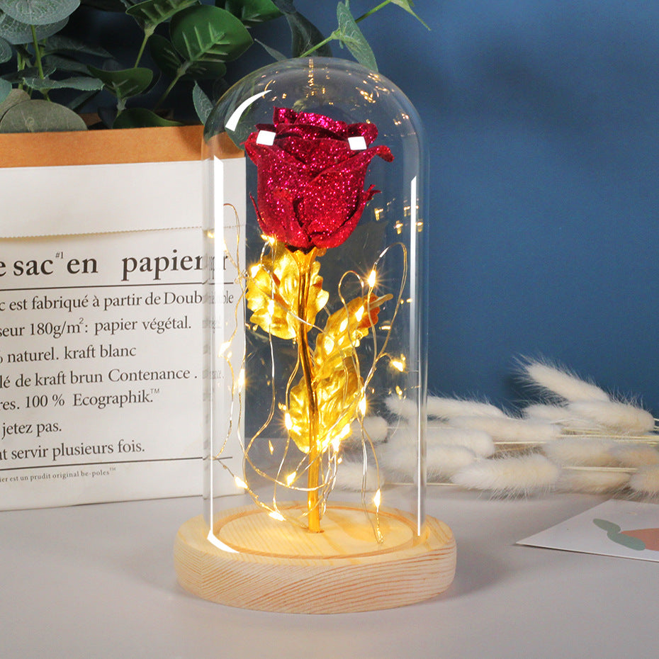 Eternal Rose Flowers LED Light In Glass Cover Gift