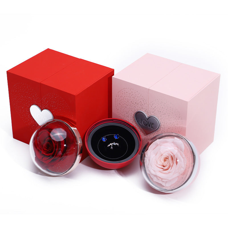 Creative Eternal Rose Box Eternal Soap Flower Jewellery Box Ring Necklace Storage Case Valentines Surprise Gift