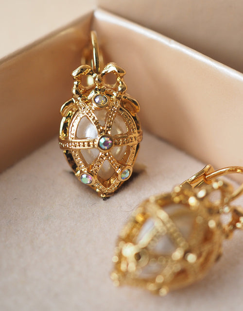 Load image into Gallery viewer, Vintage Easter Egg Bow Pendant Pearl Earrings Hollow Out
