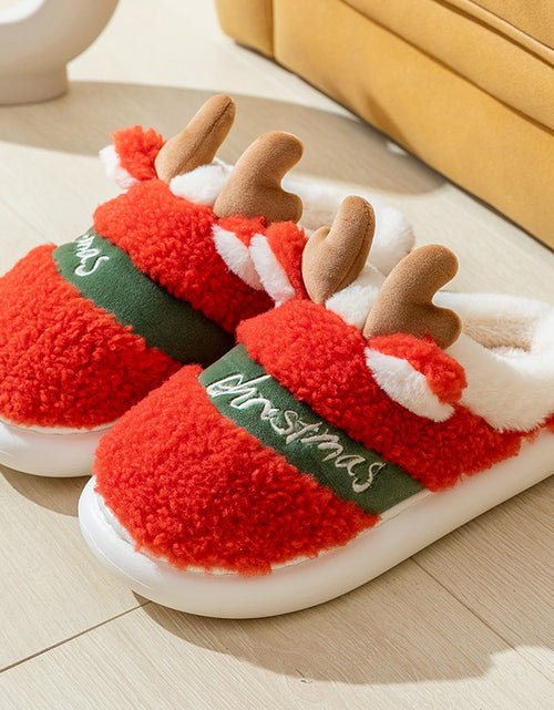 Load image into Gallery viewer, Christmas Shoes Winter Home Slippers Elk Soft Cozy Bedroom Slipper Slip On House Shoes
