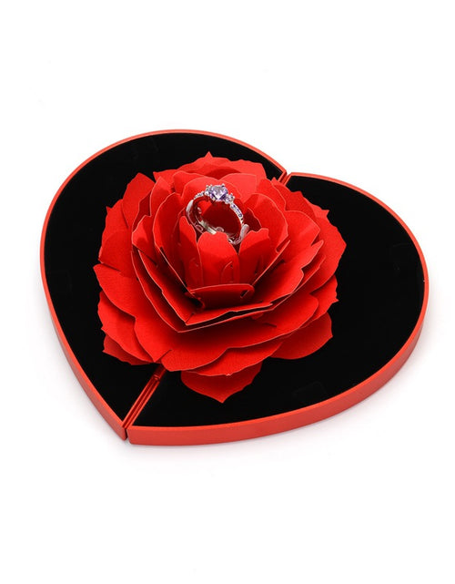 Load image into Gallery viewer, 3D Love Box Heart-shaped Rose Flower Rotating Ring Box Valentines Day Gift
