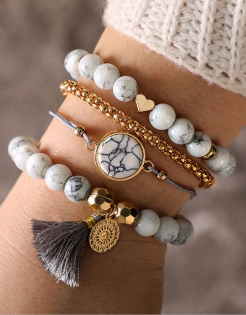 Load image into Gallery viewer, Geometric Creative Hollow Fringed Pine Stone Bracelet Four-Piece
