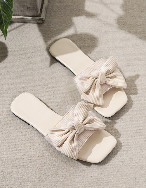 Load image into Gallery viewer, Bow-knot Slippers Outdoor Flat Beach Shoes Square Toe Sandals
