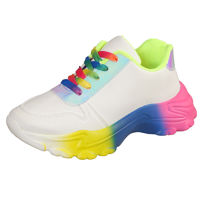 Style Rainbow Colour Sports Shoes For Women Thick Bottom Lace-up Sneakers Fashion Casual Lightweight Running Walking Shoes