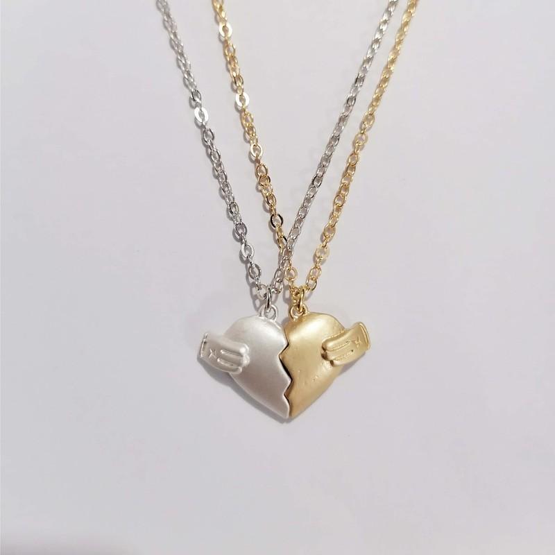 Creative Magnet Love Necklace 2pcs Heart-broken Shape Necklace Men And Women Jewellery