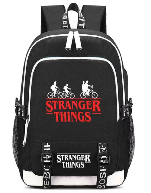 Load image into Gallery viewer, Ride The Bike Down World Of Stranger Backpack Dream Of Exploring Things Laptop Daypack With USB Charging Sport Bag For Men Women Boy Girl Boys
