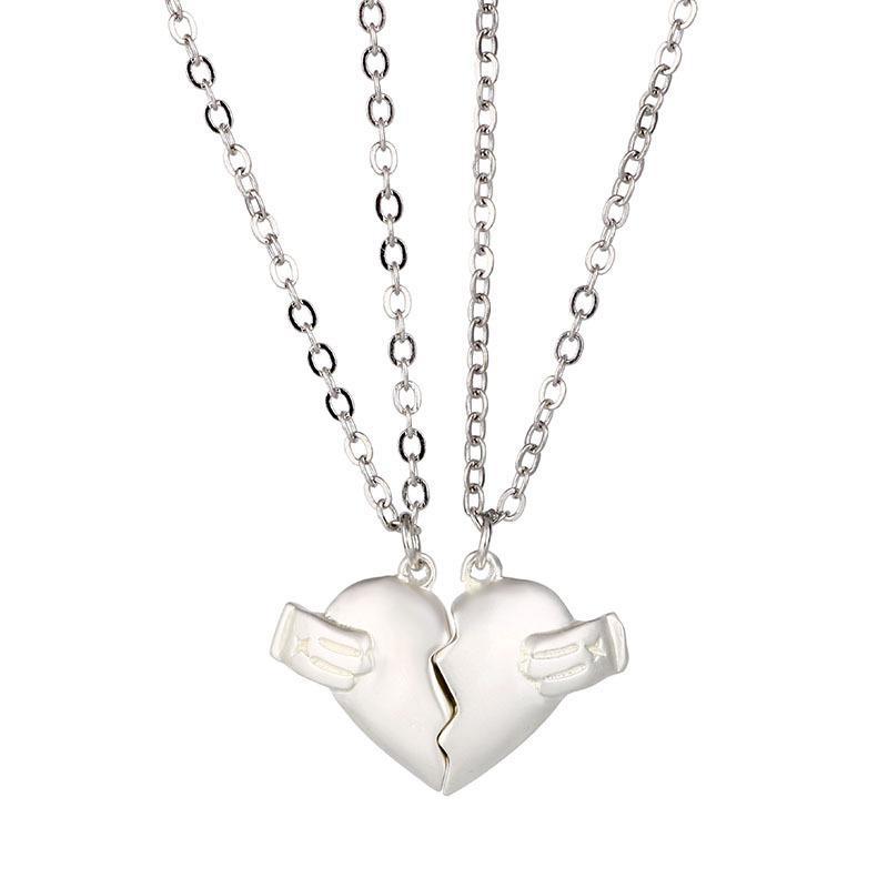 Creative Magnet Love Necklace 2pcs Heart-broken Shape Necklace Men And Women Jewellery