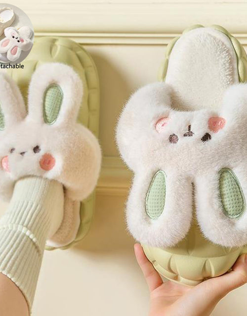 Load image into Gallery viewer, Cute Rabbit Shoes Winter Fuzzy Slippers Women Detachable Washable House Shoes
