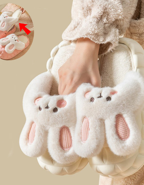 Load image into Gallery viewer, Cute Rabbit Shoes Winter Fuzzy Slippers Women Detachable Washable House Shoes
