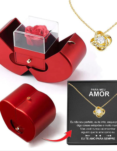 Load image into Gallery viewer, Fashion Jewelry Box Red Apple Christmas Gift Necklace Eternal Rose For Girl Mother&#39;s Day Valentine&#39;s Day Gifts With Artificial Flower Rose Flower Jewelry Box
