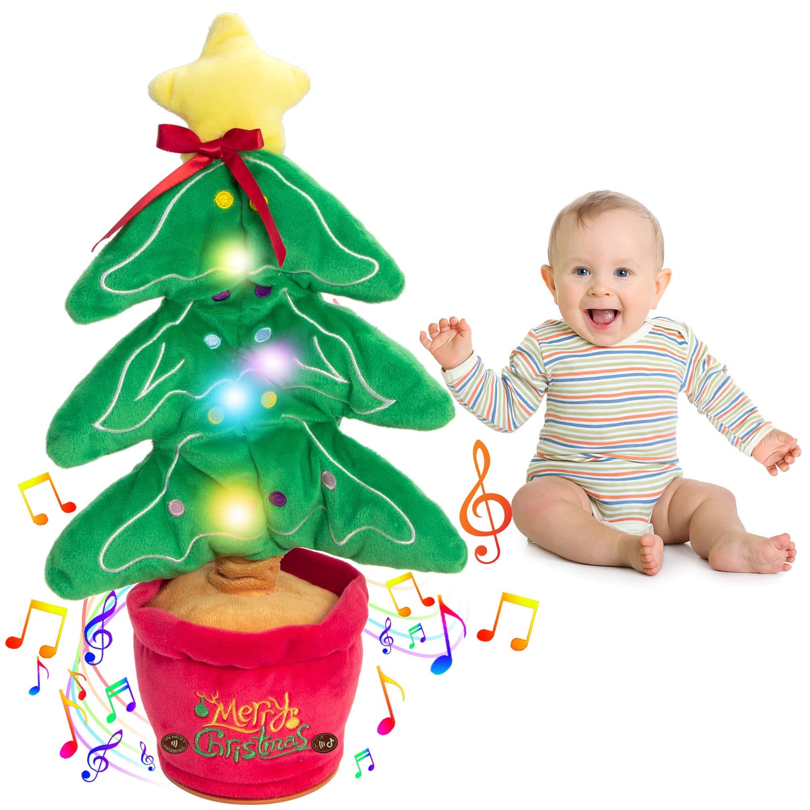 Dancing Christmas Toys Funny Tree Repeat Talking  Electronic Plush Toys Can Sing Record Lighten Early Education Funny Gift Christmas