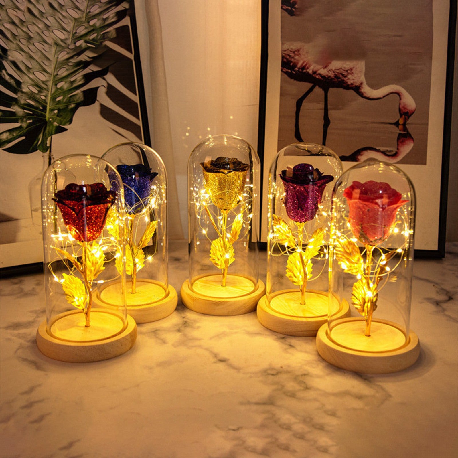 Eternal Rose Flowers LED Light In Glass Cover Gift