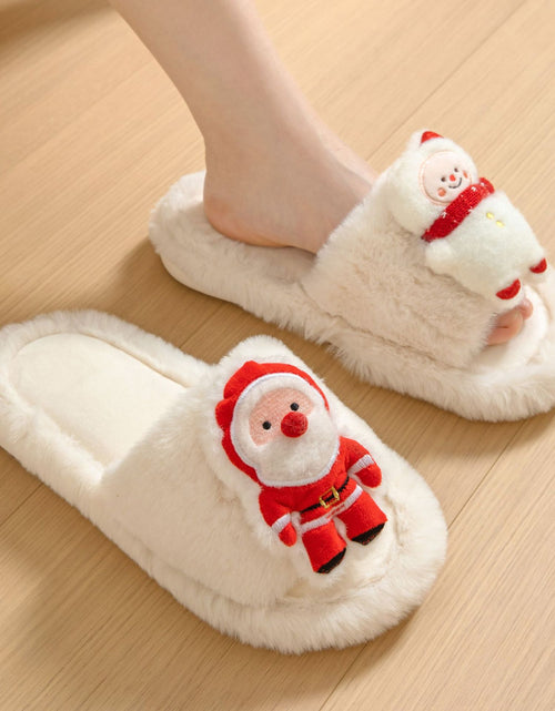 Load image into Gallery viewer, Christmas Shoes Santa Claus Open-toe Cotton Slippers Winter Home Indoor Floor Plush Warm Furry Slippers Women
