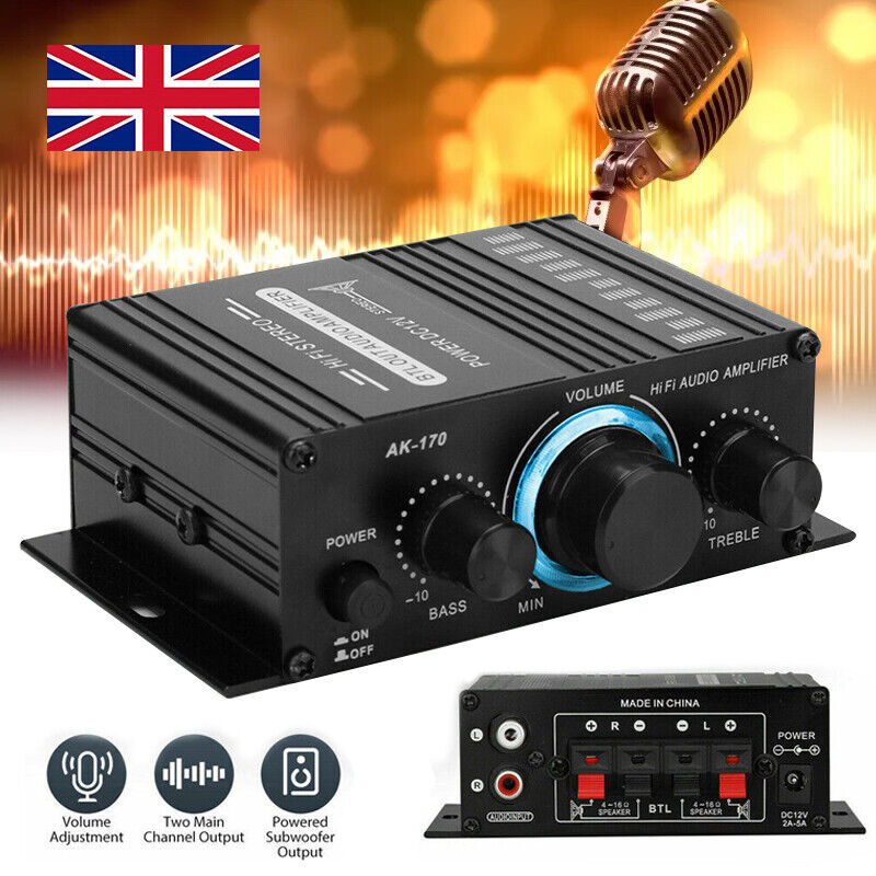 12V 40W HiFi Power Amplifier Mini Audio Digital Stereo FM AMP Remote